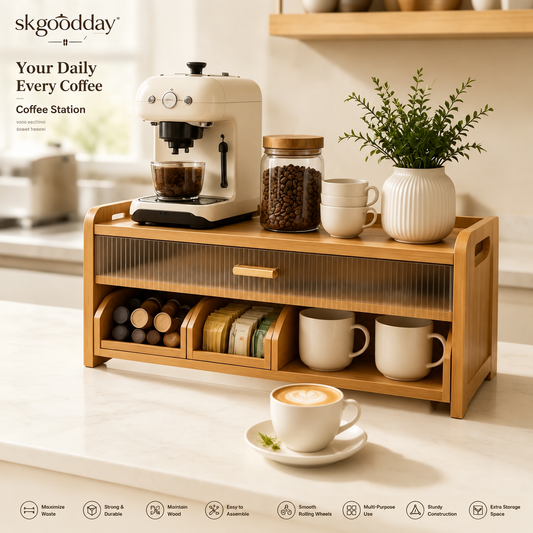 skgoodday™ AromaNest™ Wooden Coffee Bar Organizer