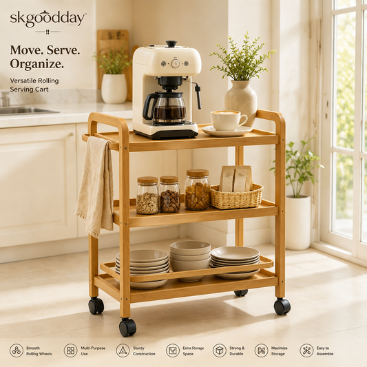 skgoodday™ HeritageWood™ Kitchen Rolling Serving Cart